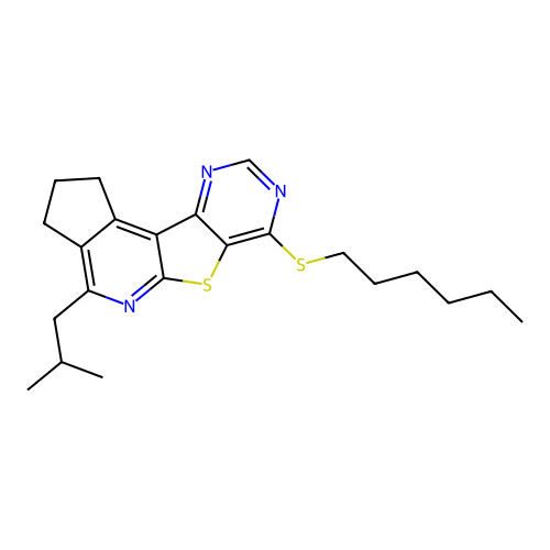 7-(hexylsulfanyl)-4-(2-methylpropyl)-2,3-dihydro-1H-cyclopenta[4',5']pyrido[3',2':4,5]thieno[3,2-d]pyrimidine structure