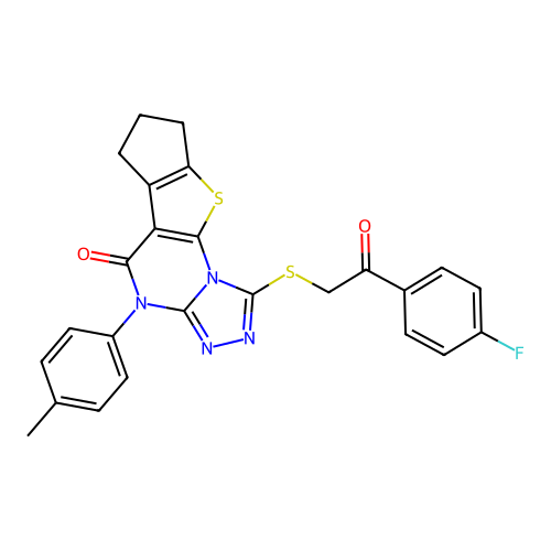 1-((2-(4-fluorophenyl)-2-oxoethyl)thio)-4-(p-tolyl)-7,8-dihydro-4H-cyclopenta[4,5]thieno[3,2-e][1,2,4]triazolo[4,3-a]pyrimidin-5(6H)-one structure