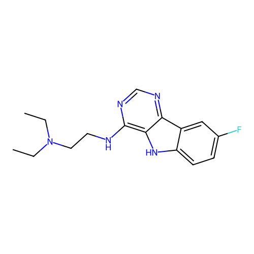 N,N-diethyl-N'-(8-fluoro-5H-pyrimido[5,4-b]indol-4-yl)ethane-1,2-diamine structure
