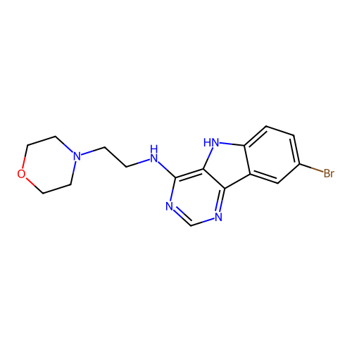 8-bromo-N-[2-(morpholin-4-yl)ethyl]-5H-pyrimido[5,4-b]indol-4-amine structure