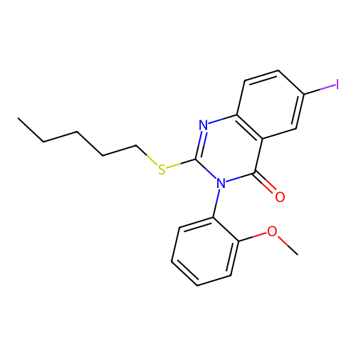 6-iodo-3-(2-methoxyphenyl)-2-(pentylsulfanyl)quinazolin-4(3H)-one structure