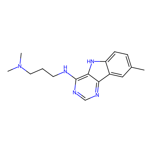 N,N-dimethyl-N'-(8-methyl-5H-pyrimido[5,4-b]indol-4-yl)propane-1,3-diamine structure