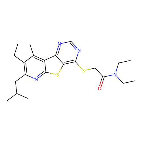 N,N-diethyl-2-((4-isobutyl-2,3-dihydro-1H-cyclopenta[4',5']pyrido[3',2':4,5]thieno[3,2-d]pyrimidin-7-yl)thio)acetamide structure