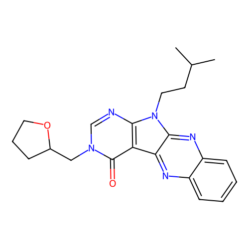 11-(3-methylbutyl)-3-(tetrahydrofuran-2-ylmethyl)-3,11-dihydro-4H-pyrimido[5',4':4,5]pyrrolo[2,3-b]quinoxalin-4-one structure