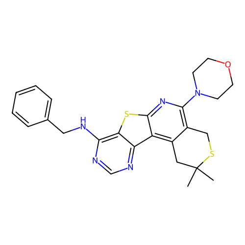 N-benzyl-2,2-dimethyl-5-morpholino-2,4-dihydro-1H-thiopyrano[4'',3'':4',5']pyrido[3',2':4,5]thieno[3,2-d]pyrimidin-8-amine structure