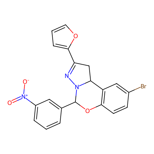 9-Bromo-2-(furan-2-yl)-5-(3-nitrophenyl)-5,10b-dihydro-1H-benzo[e]pyrazolo[1,5-c][1,3]oxazine structure