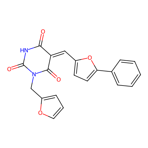 (5Z)-1-(furan-2-ylmethyl)-5-[(5-phenylfuran-2-yl)methylidene]-1,3-diazinane-2,4,6-trione structure