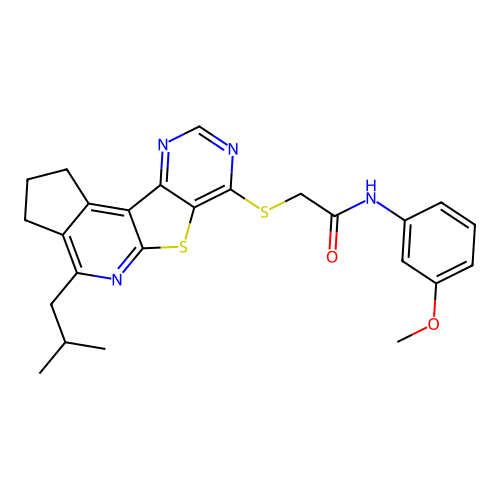 2-((4-isobutyl-2,3-dihydro-1H-cyclopenta[4',5']pyrido[3',2':4,5]thieno[3,2-d]pyrimidin-7-yl)thio)-N-(3-methoxyphenyl)acetamide structure