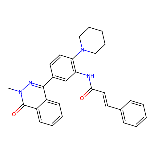 (E)-N-[5-(3-methyl-4-oxophthalazin-1-yl)-2-piperidin-1-ylphenyl]-3-phenylprop-2-enamide structure
