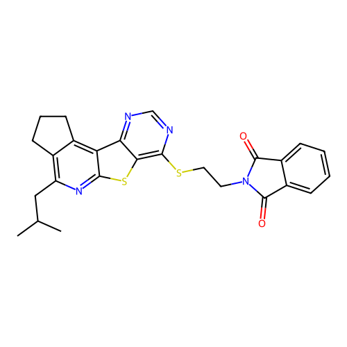 2-(2-((4-isobutyl-2,3-dihydro-1H-cyclopenta[4',5']pyrido[3',2':4,5]thieno[3,2-d]pyrimidin-7-yl)thio)ethyl)isoindoline-1,3-dione structure