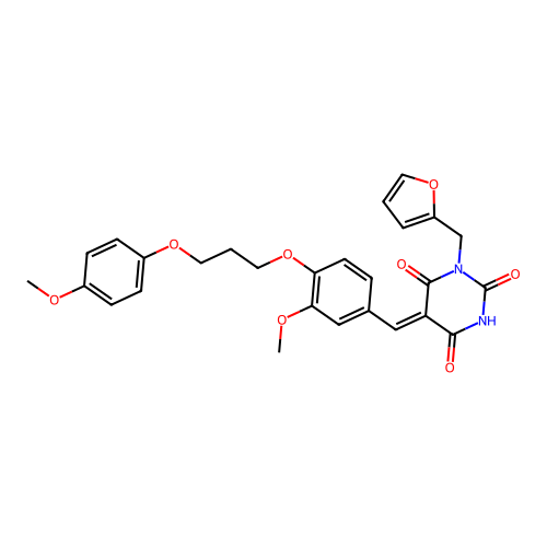 (5Z)-1-(furan-2-ylmethyl)-5-[[3-methoxy-4-[3-(4-methoxyphenoxy)propoxy]phenyl]methylidene]-1,3-diazinane-2,4,6-trione structure