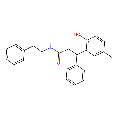 3-(2-hydroxy-5-methylphenyl)-N-phenethyl-3-phenylpropanamide structure