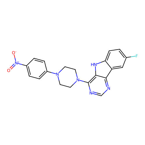8-fluoro-4-[4-(4-nitrophenyl)piperazin-1-yl]-5H-pyrimido[5,4-b]indole structure
