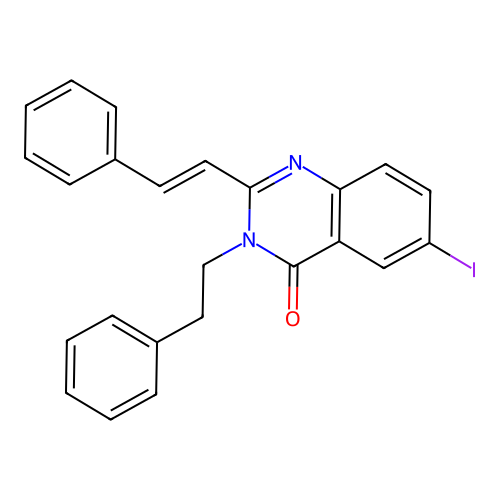 6-iodo-2-[(E)-2-phenylethenyl]-3-(2-phenylethyl)quinazolin-4(3H)-one structure