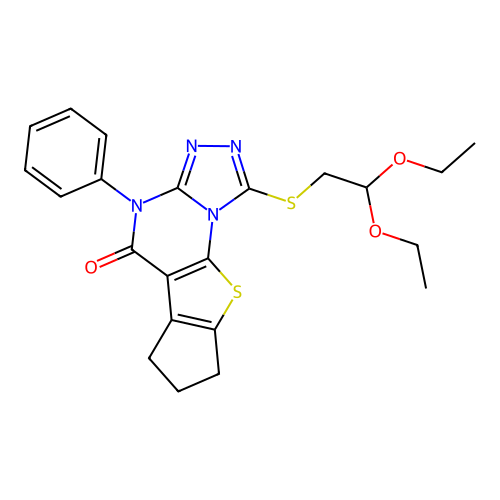 1-((2,2-diethoxyethyl)thio)-4-phenyl-7,8-dihydro-4H-cyclopenta[4,5]thieno[3,2-e][1,2,4]triazolo[4,3-a]pyrimidin-5(6H)-one structure