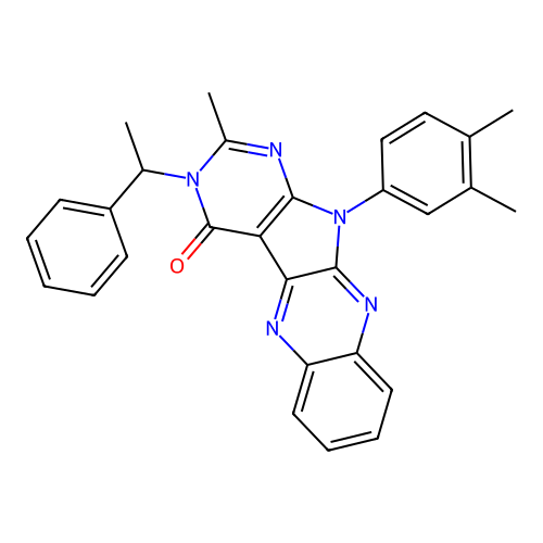 11-(3,4-dimethylphenyl)-2-methyl-3-(1-phenylethyl)-3,11-dihydro-4H-pyrimido[5',4':4,5]pyrrolo[2,3-b]quinoxalin-4-one structure