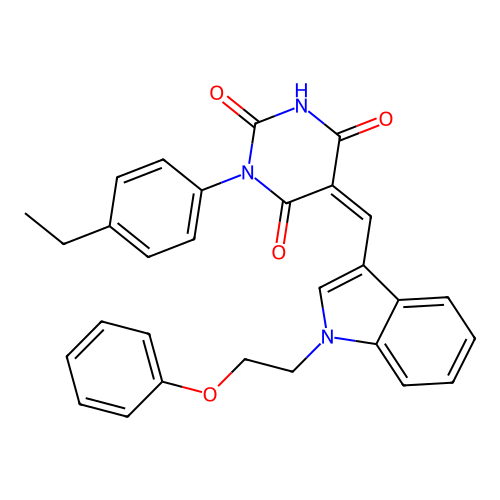 (5Z)-1-(4-ethylphenyl)-5-[[1-(2-phenoxyethyl)indol-3-yl]methylidene]-1,3-diazinane-2,4,6-trione structure