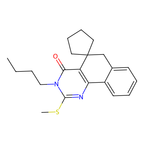 3-butyl-2-(methylsulfanyl)-3H-spiro[benzo[h]quinazoline-5,1'-cyclopentan]-4(6H)-one structure