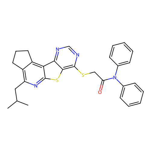 2-((4-isobutyl-2,3-dihydro-1H-cyclopenta[4',5']pyrido[3',2':4,5]thieno[3,2-d]pyrimidin-7-yl)thio)-N,N-diphenylacetamide structure