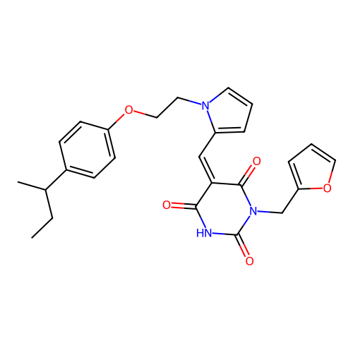 (Z)-5-((1-(2-(4-(sec-butyl)phenoxy)ethyl)-1H-pyrrol-2-yl)methylene)-1-(furan-2-ylmethyl)pyrimidine-2,4,6(1H,3H,5H)-trione structure