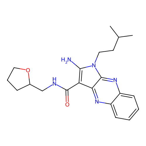 2-amino-1-(3-methylbutyl)-N-(oxolan-2-ylmethyl)pyrrolo[3,2-b]quinoxaline-3-carboxamide structure