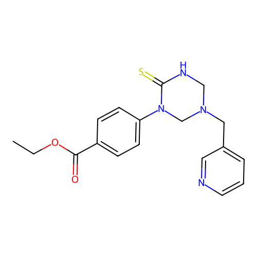 Ethyl 4-(5-(pyridin-3-ylmethyl)-2-thioxo-1,3,5-triazinan-1-yl)benzoate structure