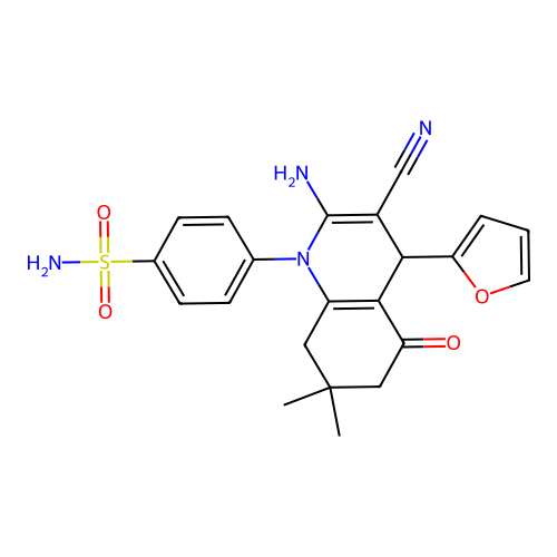 4-[2-amino-3-cyano-4-(furan-2-yl)-7,7-dimethyl-5-oxo-5,6,7,8-tetrahydroquinolin-1(4H)-yl]benzenesulfonamide structure