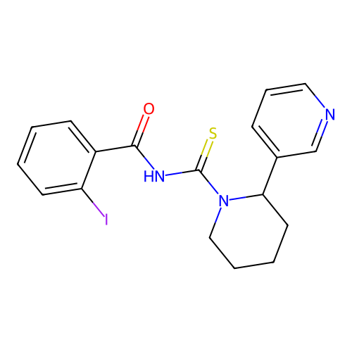 2-iodo-N-(2-(pyridin-3-yl)piperidine-1-carbonothioyl)benzamide structure