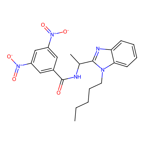 3,5-dinitro-N-[1-(1-pentyl-1H-benzimidazol-2-yl)ethyl]benzamide structure