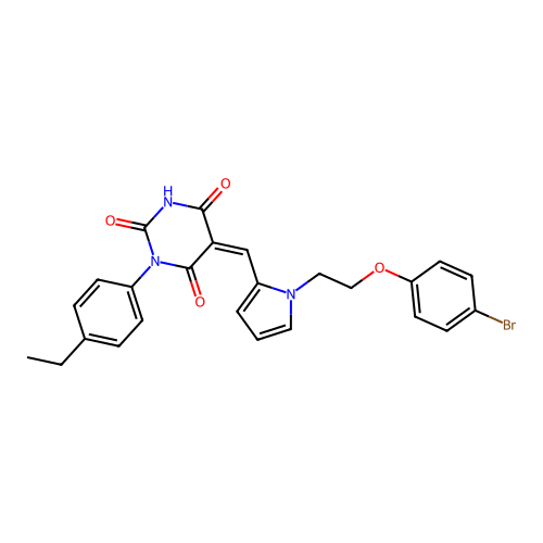 (5Z)-5-({1-[2-(4-bromophenoxy)ethyl]-1H-pyrrol-2-yl}methylidene)-1-(4-ethylphenyl)pyrimidine-2,4,6(1H,3H,5H)-trione structure