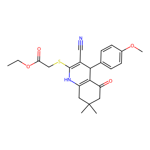 ethyl {[3-cyano-5-hydroxy-4-(4-methoxyphenyl)-7,7-dimethyl-4,6,7,8-tetrahydroquinolin-2-yl]sulfanyl}acetate structure