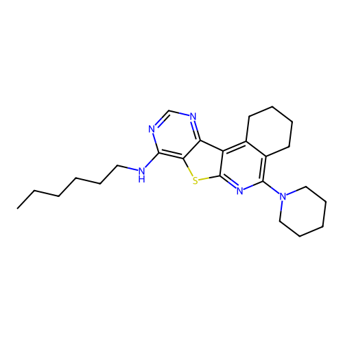 N-hexyl-5-(piperidin-1-yl)-1,2,3,4-tetrahydropyrimido[4',5':4,5]thieno[2,3-c]isoquinolin-8-amine structure