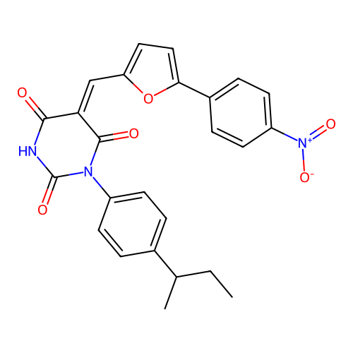 (5Z)-1-(4-butan-2-ylphenyl)-5-[[5-(4-nitrophenyl)furan-2-yl]methylidene]-1,3-diazinane-2,4,6-trione structure