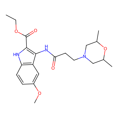 Ethyl 3-[3-(2,6-dimethylmorpholin-4-yl)propanoylamino]-5-methoxy-1H-indole-2-carboxylate structure