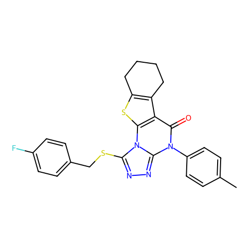 1-((4-fluorobenzyl)thio)-4-(p-tolyl)-6,7,8,9-tetrahydrobenzo[4,5]thieno[3,2-e][1,2,4]triazolo[4,3-a]pyrimidin-5(4H)-one structure