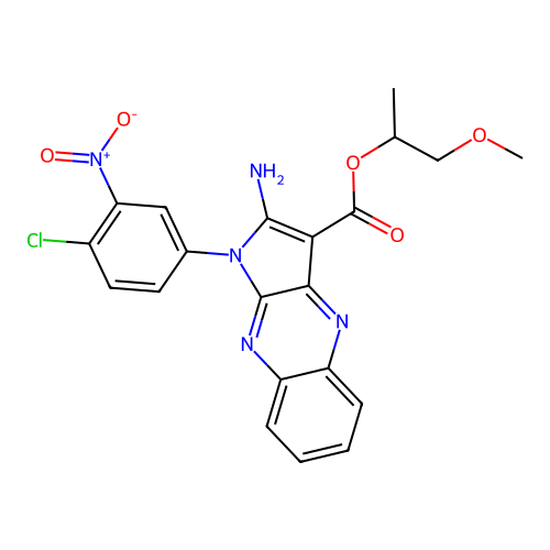 1-methoxypropan-2-yl 2-amino-1-(4-chloro-3-nitrophenyl)-1H-pyrrolo[2,3-b]quinoxaline-3-carboxylate structure