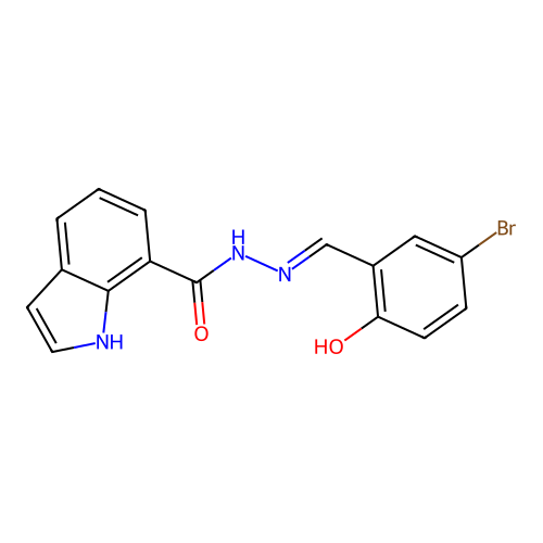 N-[(5-bromo-2-hydroxyphenyl)methylideneamino]-1H-indole-7-carboxamide structure