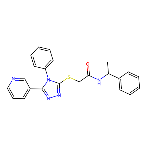 N-(1-phenylethyl)-2-[(4-phenyl-5-pyridin-3-yl-1,2,4-triazol-3-yl)sulfanyl]acetamide structure