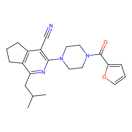 3-(4-(furan-2-carbonyl)piperazin-1-yl)-1-isobutyl-6,7-dihydro-5H-cyclopenta[c]pyridine-4-carbonitrile structure