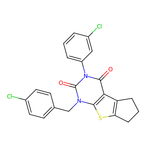 1-(4-chlorobenzyl)-3-(3-chlorophenyl)-1,5,6,7-tetrahydro-2H-cyclopenta[4,5]thieno[2,3-d]pyrimidine-2,4(3H)-dione structure