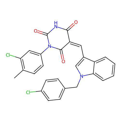 (5Z)-1-(3-chloro-4-methylphenyl)-5-[[1-[(4-chlorophenyl)methyl]indol-3-yl]methylidene]-1,3-diazinane-2,4,6-trione structure