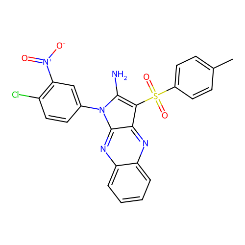 1-(4-chloro-3-nitrophenyl)-3-tosyl-1H-pyrrolo[2,3-b]quinoxalin-2-amine structure