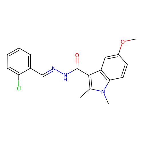 N'-(2-chlorobenzylidene)-5-methoxy-1,2-dimethyl-1H-indole-3-carbohydrazide structure