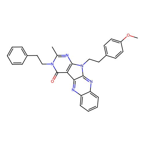 11-(4-methoxyphenethyl)-2-methyl-3-phenethyl-3H-pyrimido[5',4':4,5]pyrrolo[2,3-b]quinoxalin-4(11H)-one structure
