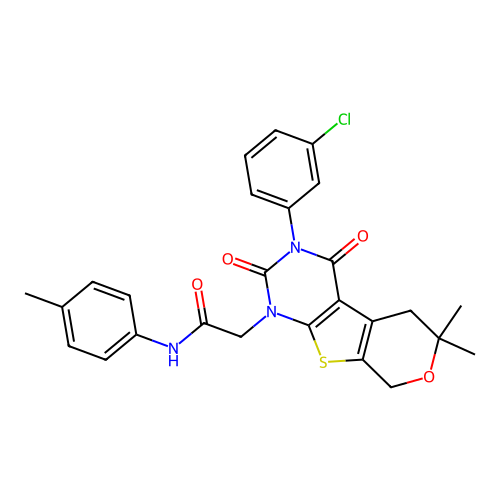2-(3-(3-chlorophenyl)-6,6-dimethyl-2,4-dioxo-2,3,4,5,6,8-hexahydro-1H-pyrano[4',3':4,5]thieno[2,3-d]pyrimidin-1-yl)-N-(p-tolyl)acetamide structure