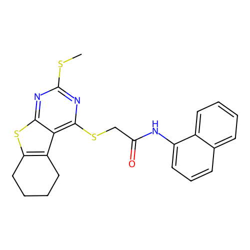 2-((2-(methylthio)-5,6,7,8-tetrahydrobenzo[4,5]thieno[2,3-d]pyrimidin-4-yl)thio)-N-(naphthalen-1-yl)acetamide structure