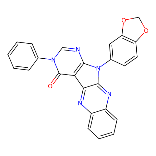 11-(1,3-benzodioxol-5-yl)-3-phenyl-3,11-dihydro-4H-pyrimido[5',4':4,5]pyrrolo[2,3-b]quinoxalin-4-one structure