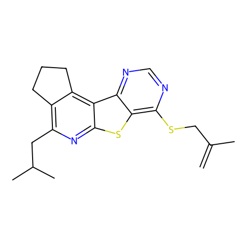 4-isobutyl-7-((2-methylallyl)thio)-2,3-dihydro-1H-cyclopenta[4',5']pyrido[3',2':4,5]thieno[3,2-d]pyrimidine structure