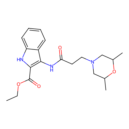 ethyl 3-{[3-(2,6-dimethylmorpholin-4-yl)propanoyl]amino}-1H-indole-2-carboxylate structure