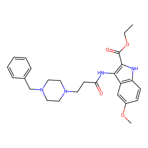 ethyl 3-[3-(4-benzylpiperazin-1-yl)propanoylamino]-5-methoxy-1H-indole-2-carboxylate structure